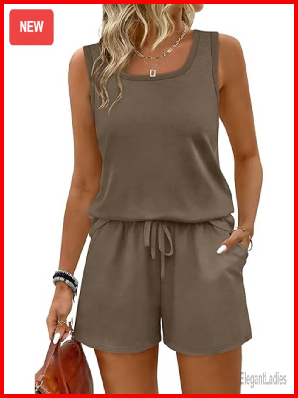 Women's Tank Top and Shorts Two Piece Set with Pocket